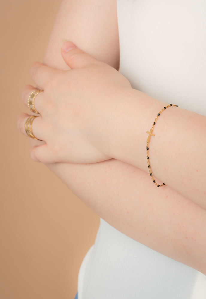 Hannah Black Cross Bracelet