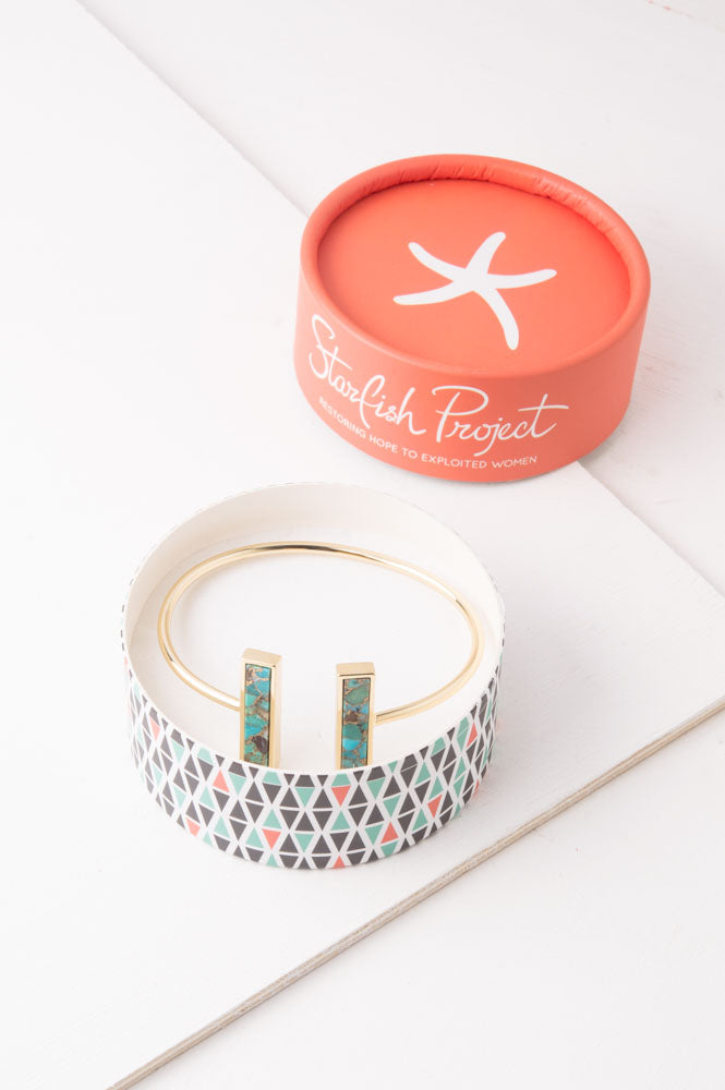 Rhetta Gold & Turquoise Stone Cuff Bracelet
