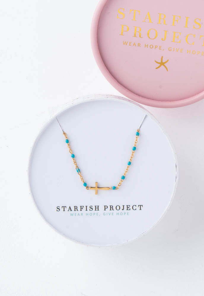Hannah Blue Cross Bracelet