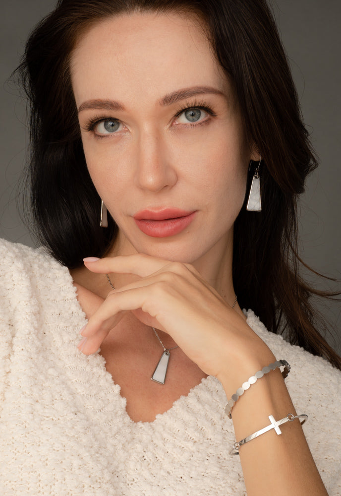 Pillar Mother of Pearl Earrings in Silver