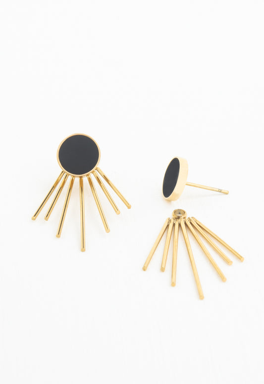 Caroline Stud & Fringe Earrings in Midnight