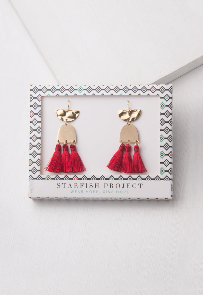 Amelia Red Tassel Earrings