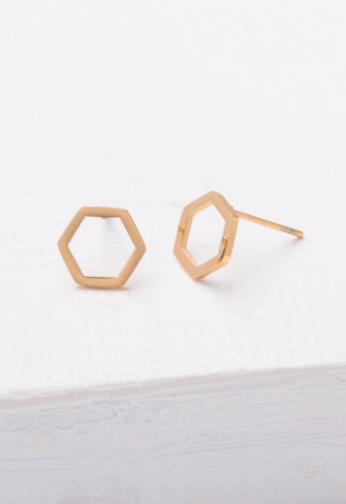 Justine Gold Hexagon Earrings