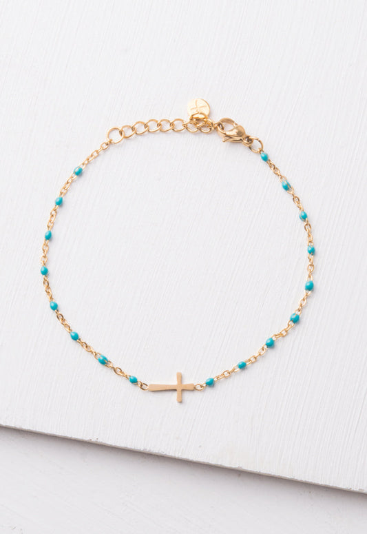 Hannah Blue Cross Bracelet