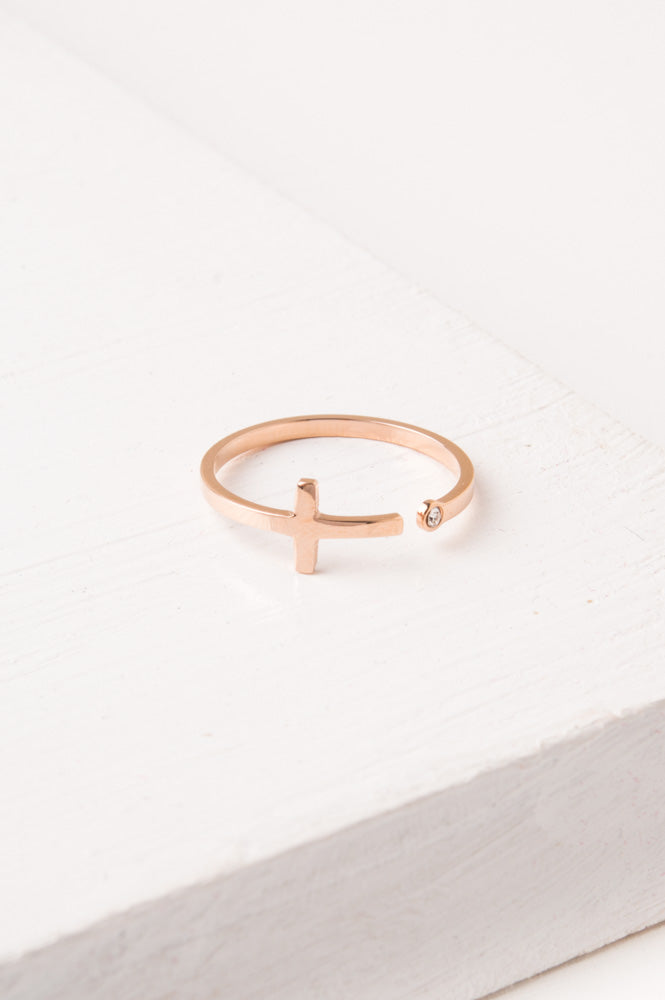Magdalene Rose Gold Cross Ring