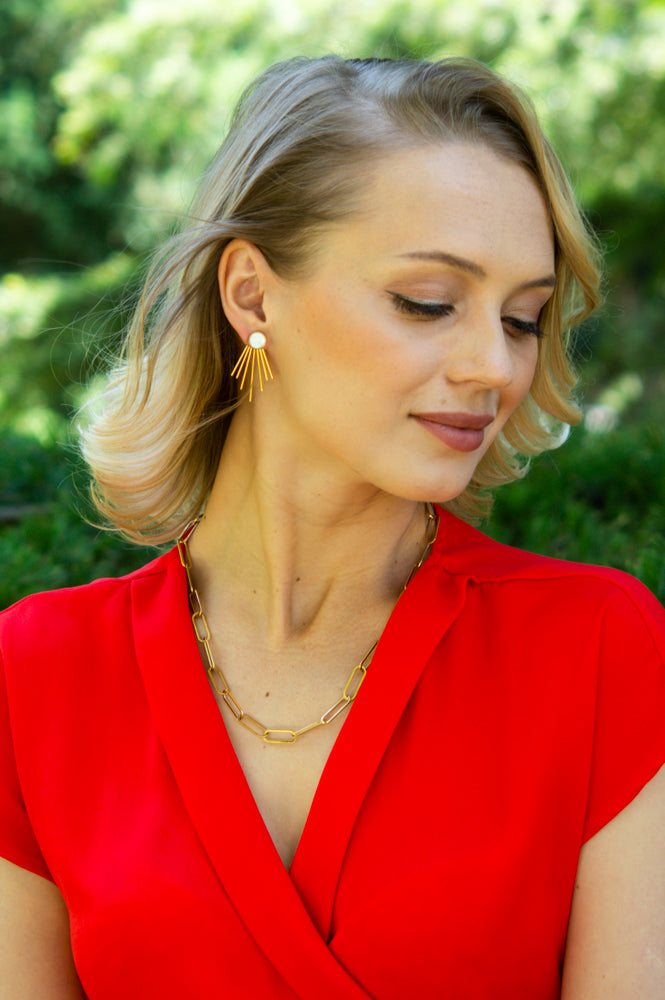 Caroline Mother of Pearl Stud & Fringe Earrings