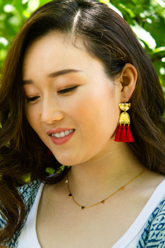Amelia Red Tassel Earrings